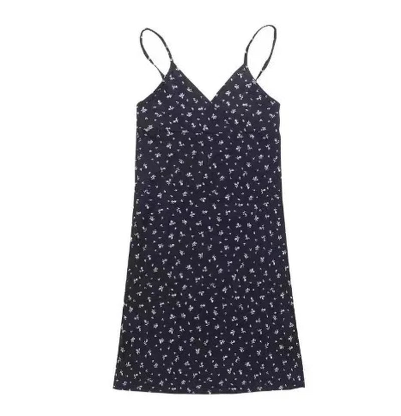 Vintage Floral Print Bodycon Mini Dress Summer Women V Neck Sleeveless Slip Mini Dresses CDPF-WYP-32
