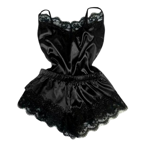 1 Set of Sexy Women'S Pajamas Sleeveless Camisole Pyjamas Lace-Trimmed Satin Camisole Pyjama Set