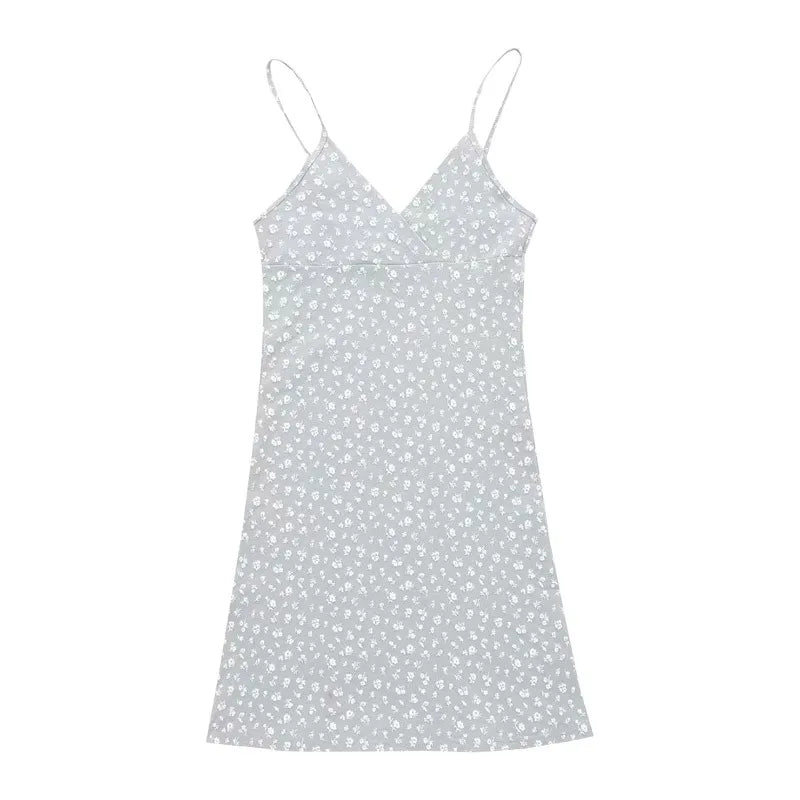 Vintage Floral Print Bodycon Mini Dress Summer Women V Neck Sleeveless Slip Mini Dresses CDPF-WYP-32