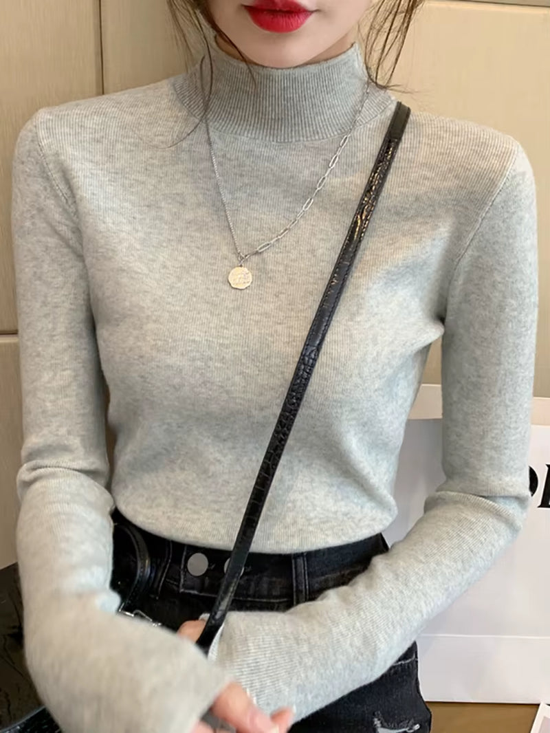 Turtleneck Sweater Women Fashion 2026 New Stretch Tops Women Knitted Pullovers Long Sleeve Bottoming Knitted Sweater