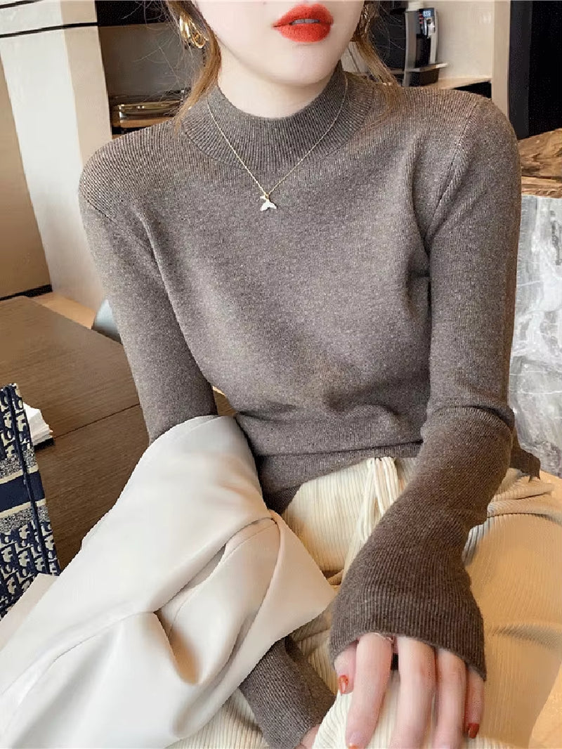 Turtleneck Sweater Women Fashion 2026 New Stretch Tops Women Knitted Pullovers Long Sleeve Bottoming Knitted Sweater
