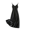 Women Evening Dress V Neck Low Cut Spaghetti Strap Solid Color Backless Dress-Up Sleeveless Satin Wedding Party Midi Dress